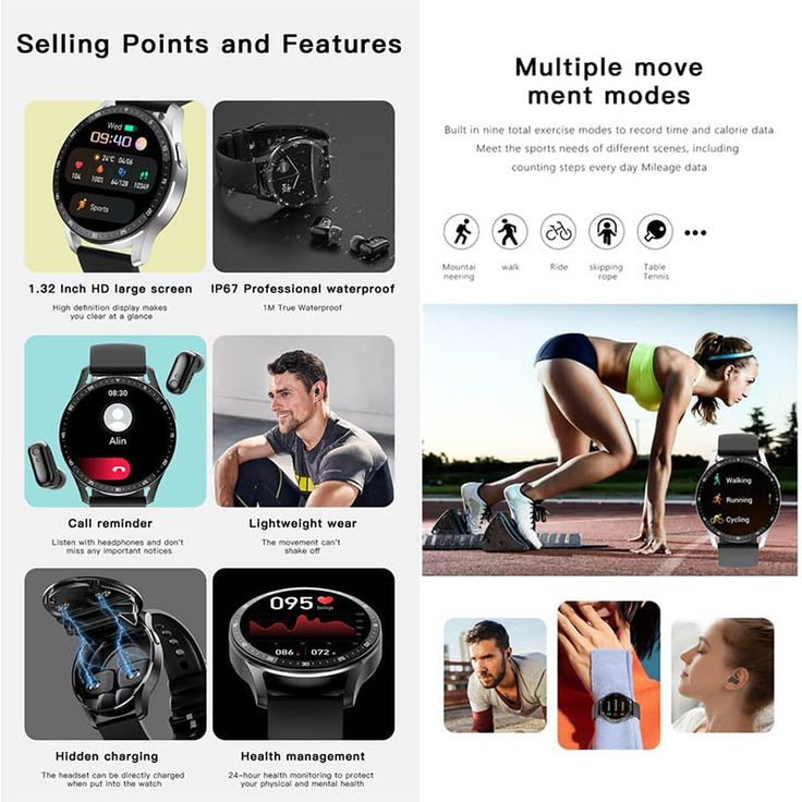 Power Band GT5 - 2 in 1 Smartwatch + Earbuds